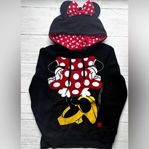 Disney Minnie Mouse Hoodie NWT Black Red Polka Dot Ears Bow Sweatshirt Size M